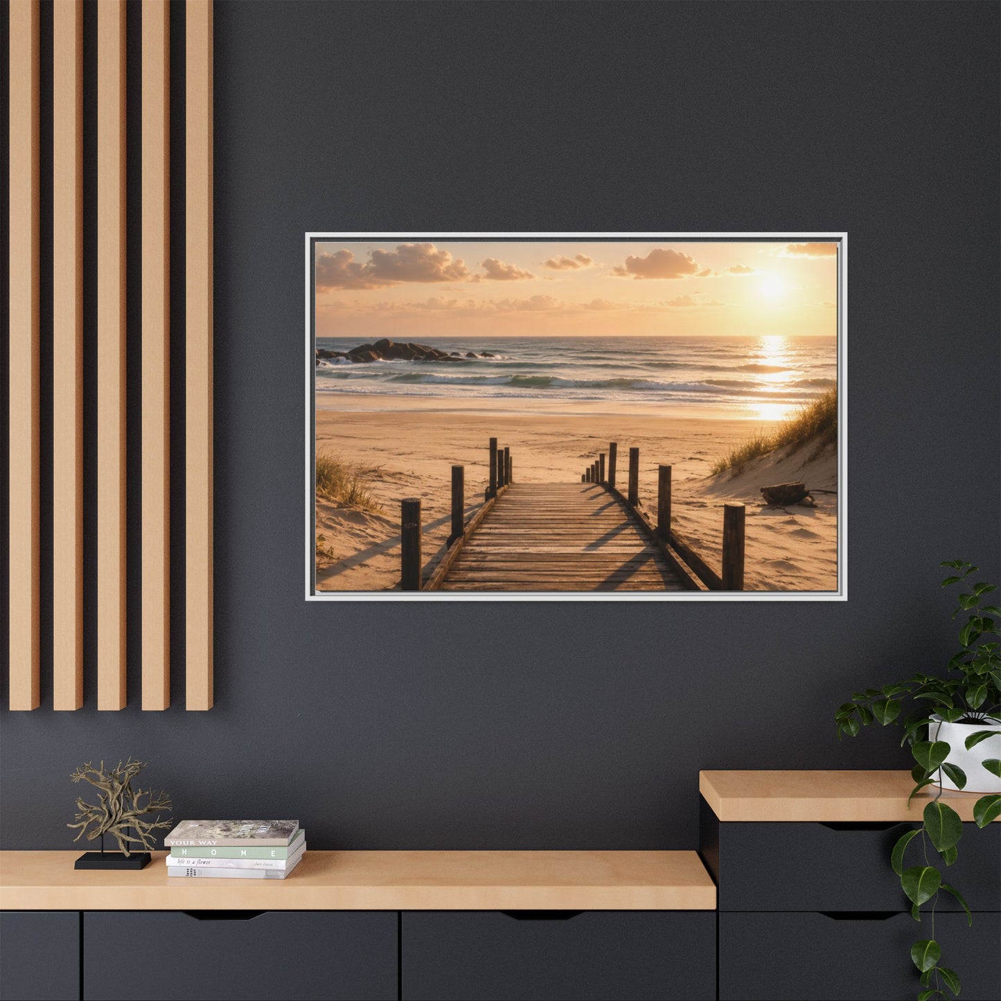 Customizable Beach Scripture Canvas — Personalized Family Beach Scene (Matte Framed)