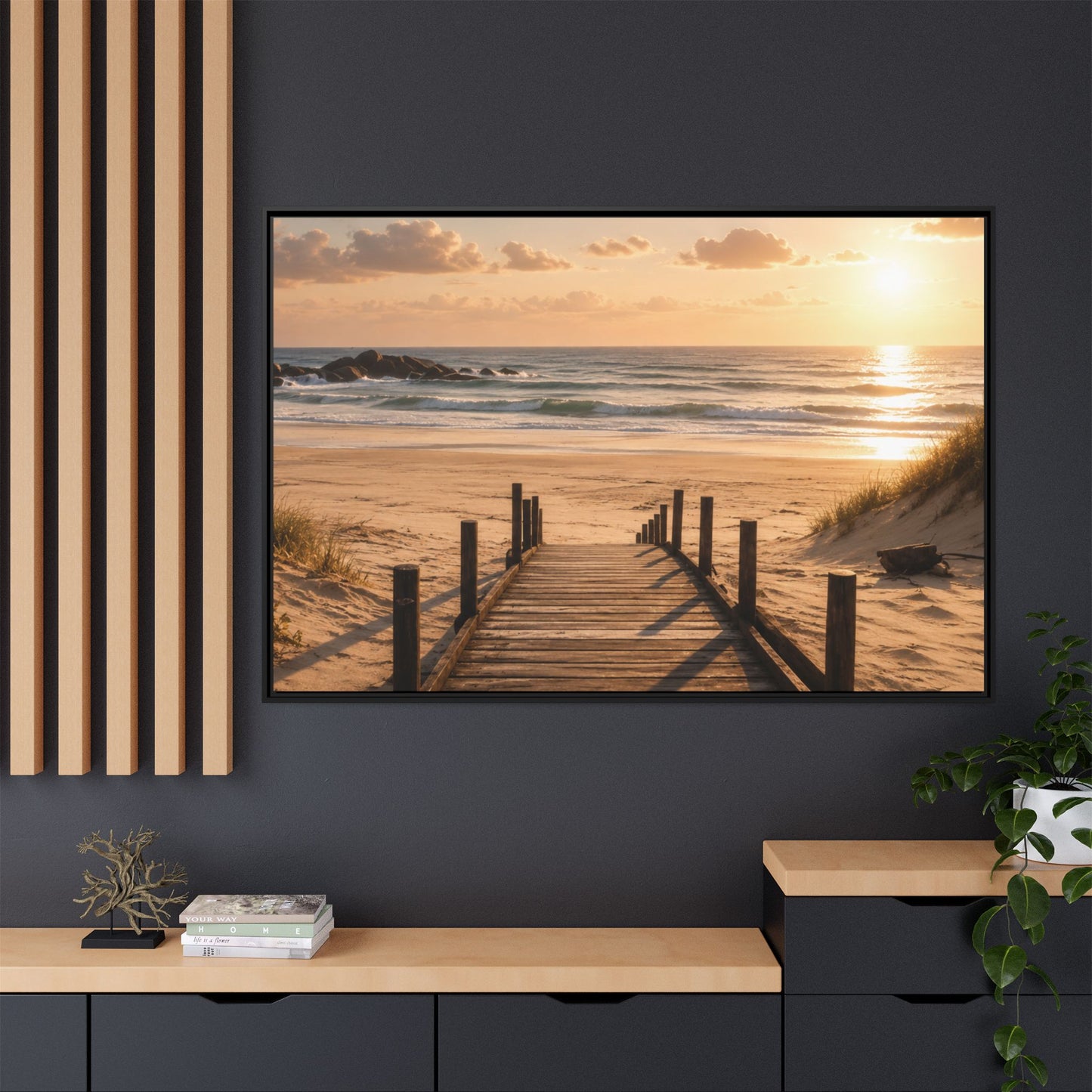 Customizable Beach Scripture Canvas — Personalized Family Beach Scene (Matte Framed)