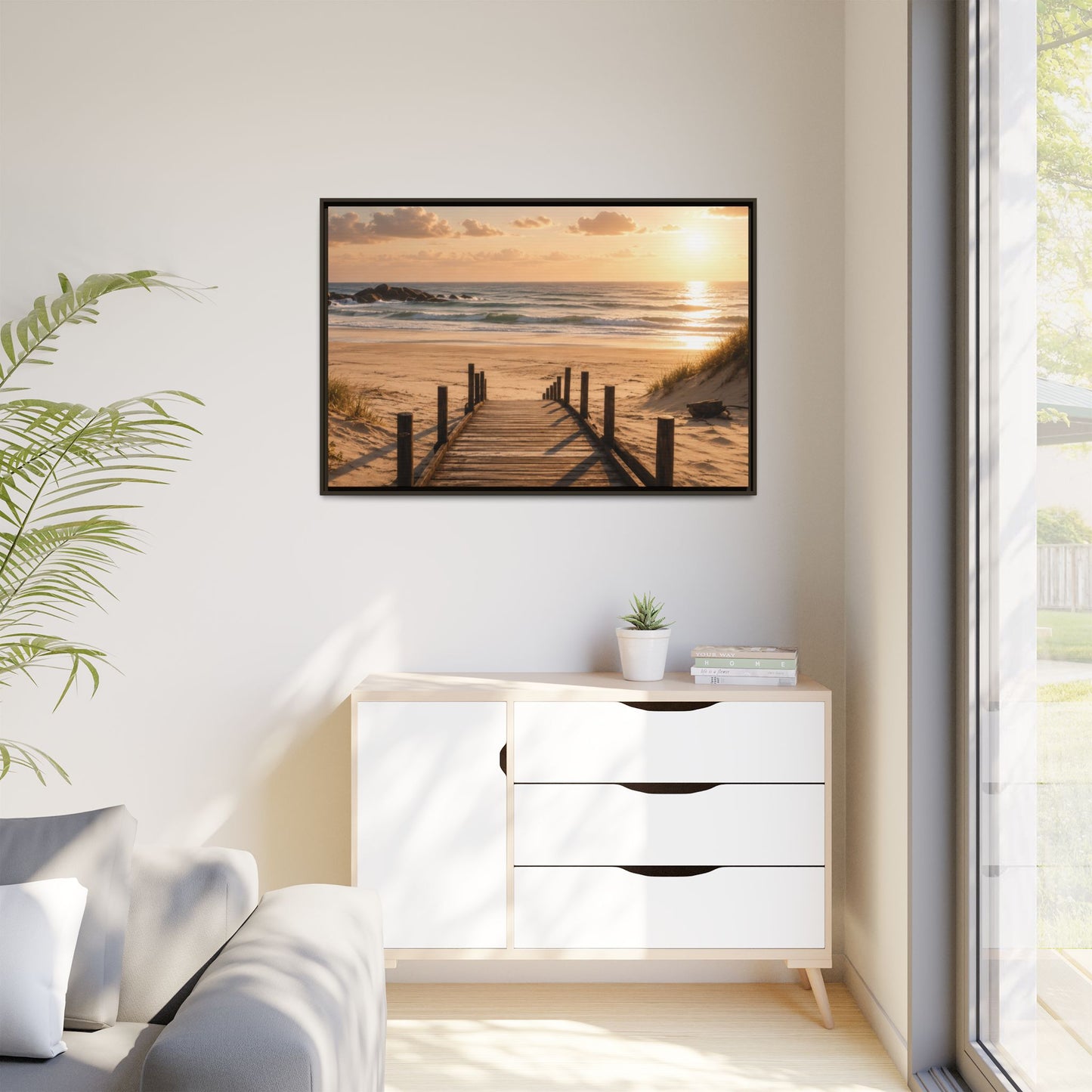 Customizable Beach Scripture Canvas — Personalized Family Beach Scene (Matte Framed)