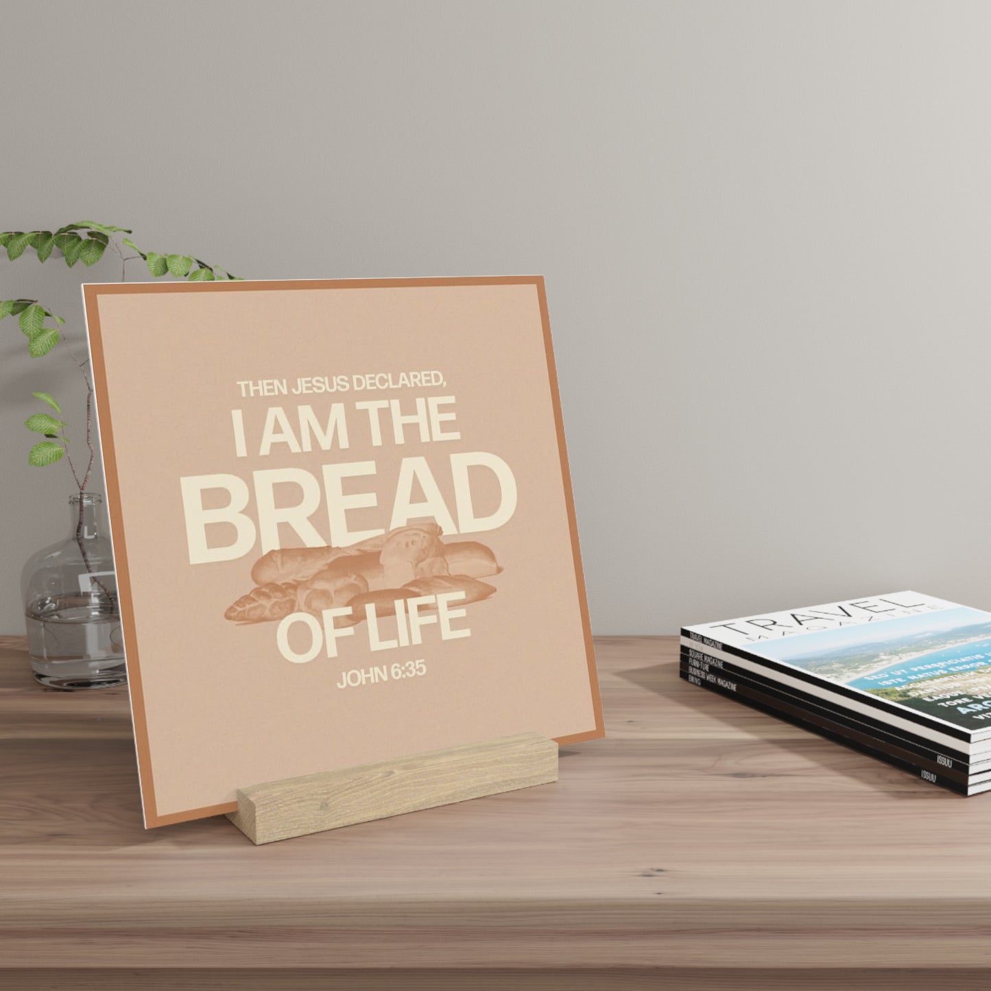 John 6:35, Bible Verse Image, Gallery Board with Stand