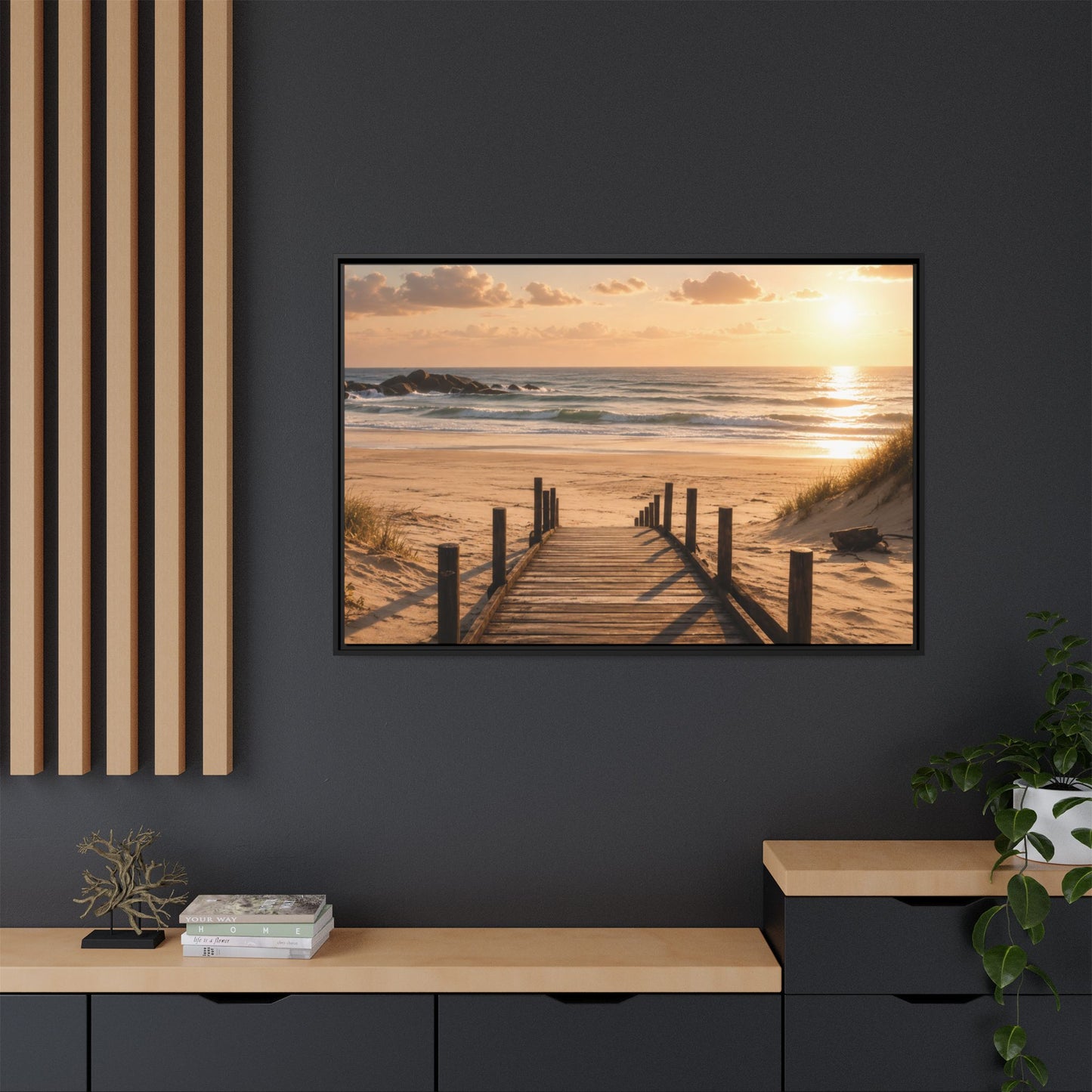 Customizable Beach Scripture Canvas — Personalized Family Beach Scene (Matte Framed)