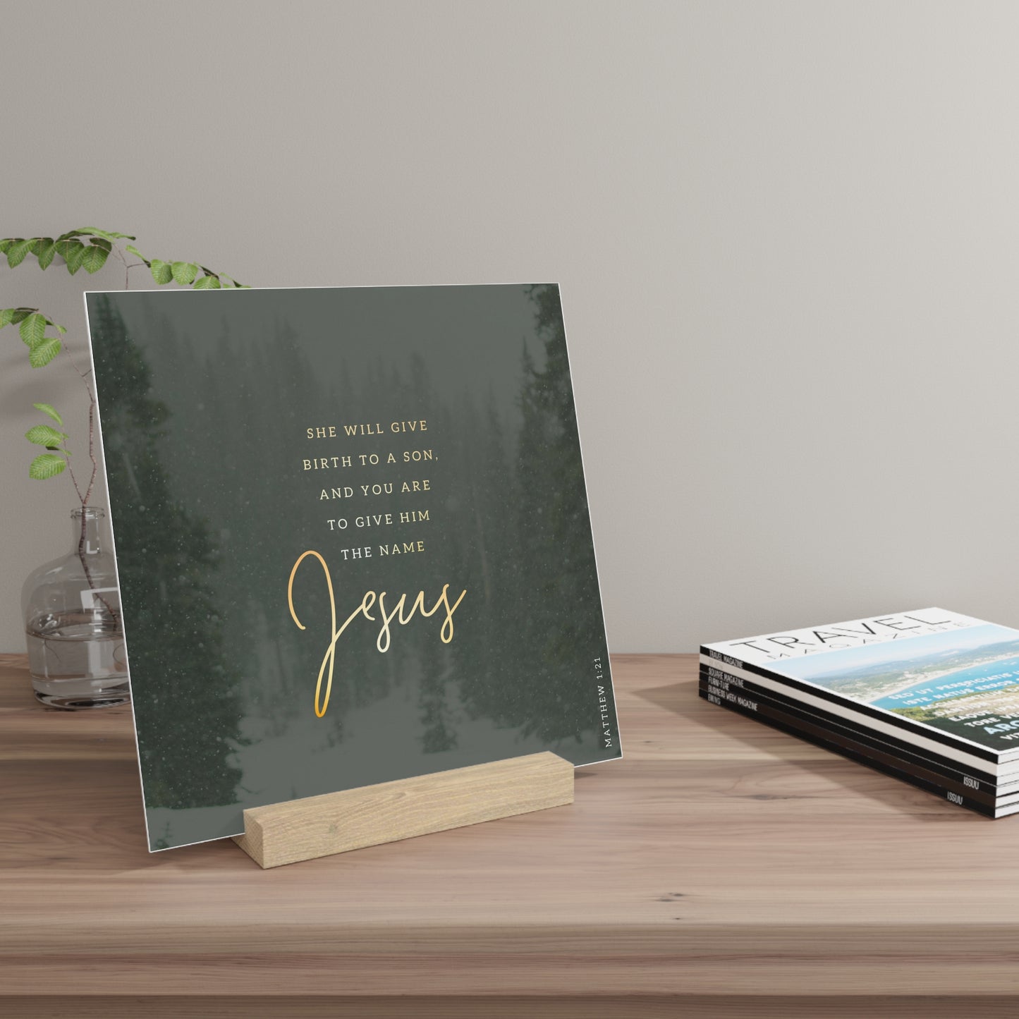 Matthew 1:21 Bible Verse Image, Gallery Board with Stand