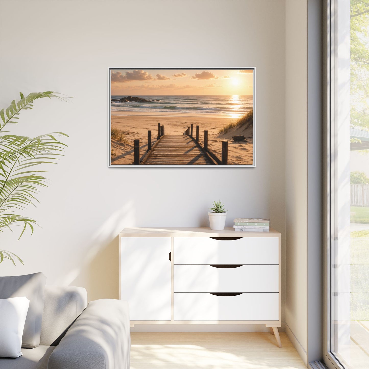 Customizable Beach Scripture Canvas — Personalized Family Beach Scene (Matte Framed)