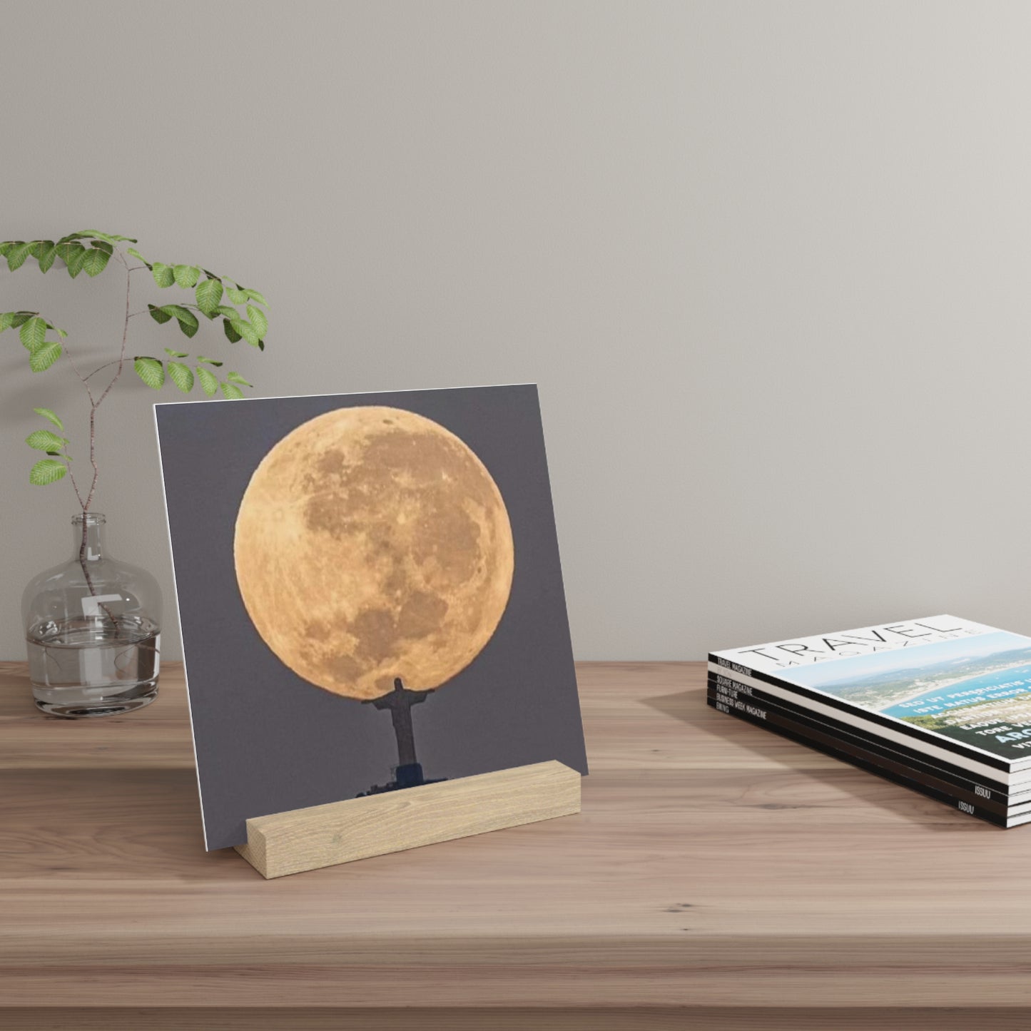 Chris the Redeemer, holding the moon, Canvas Board.