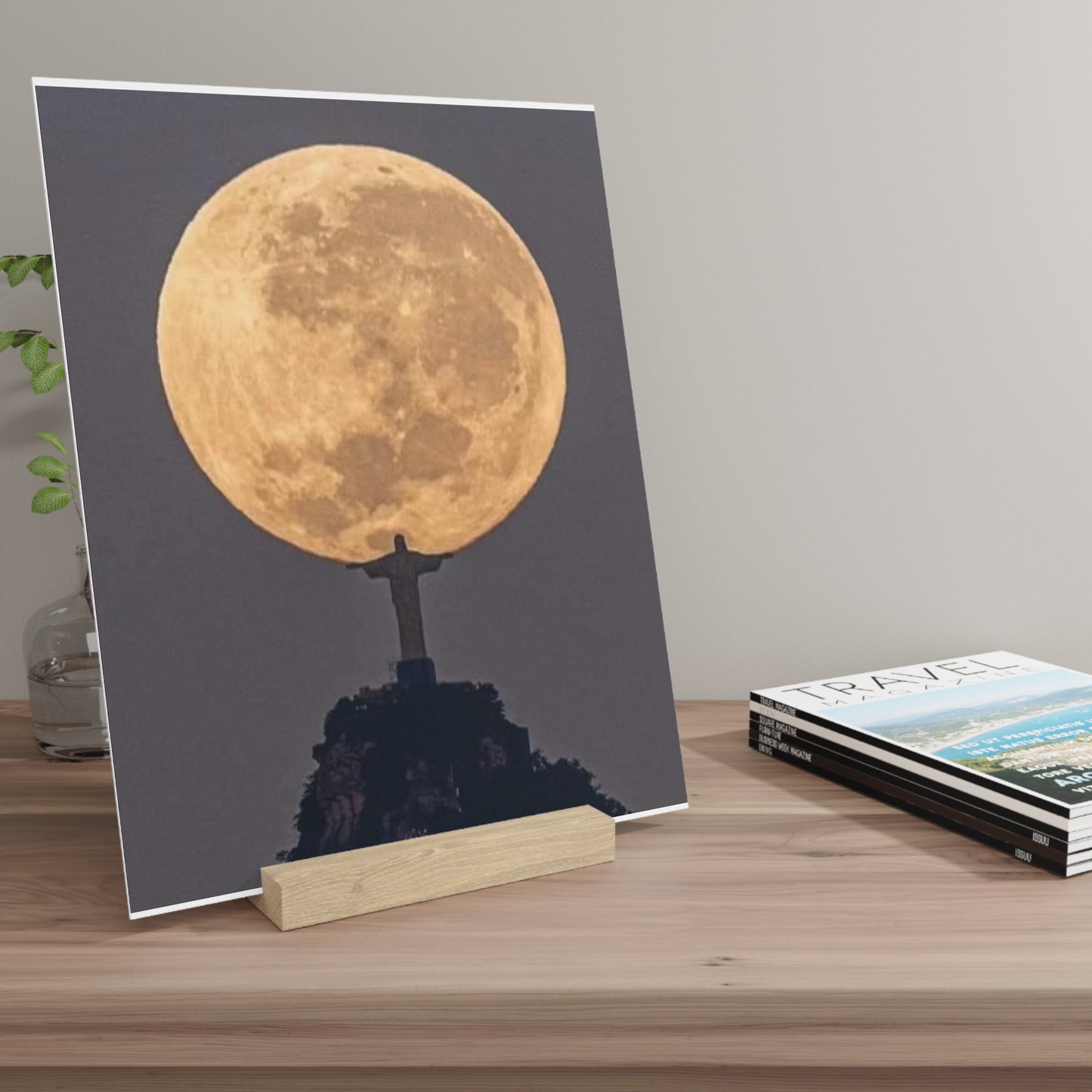 Chris the Redeemer, holding the moon, Canvas Board.