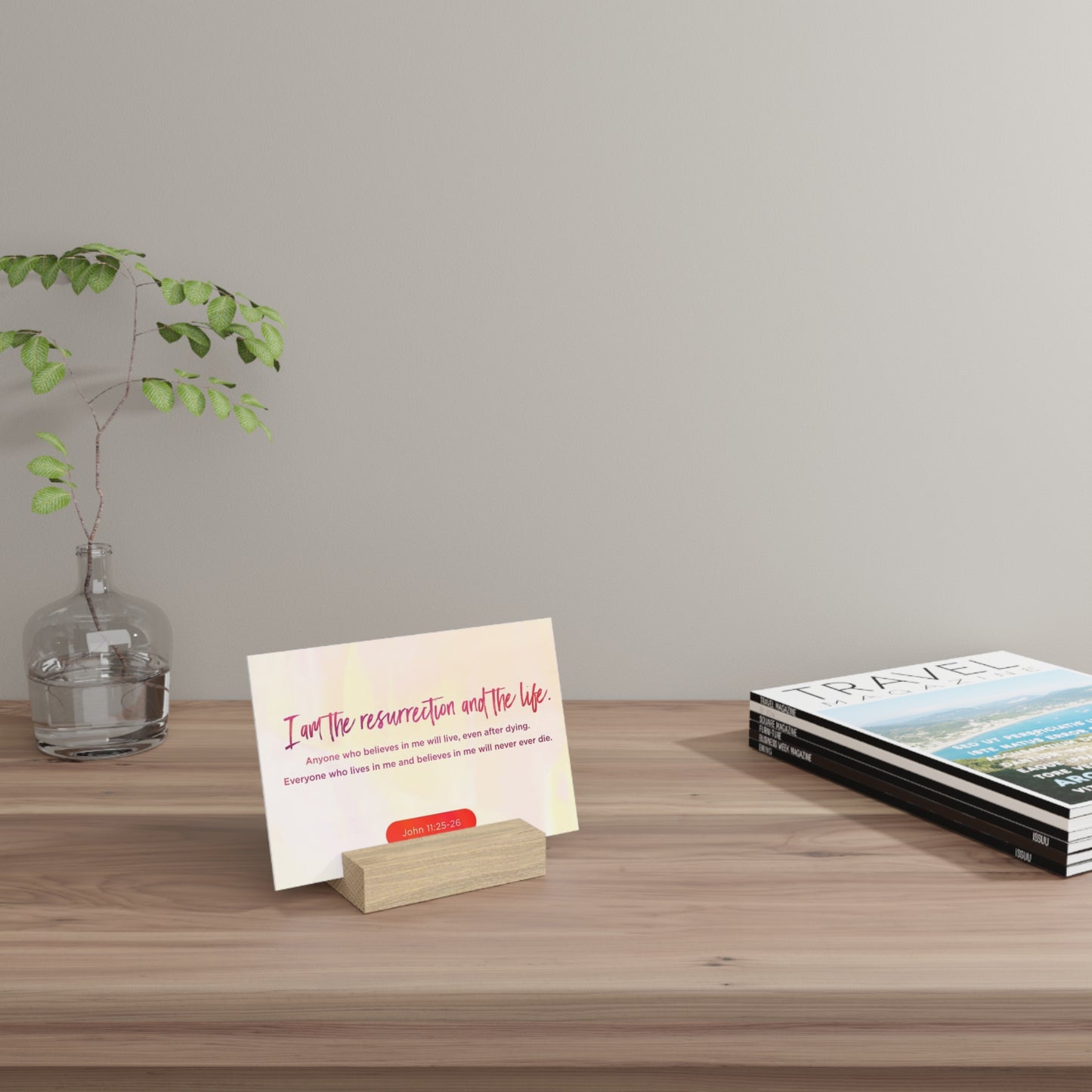 John 11:25-26 Bible Verse Image, Gallery Board with Stand