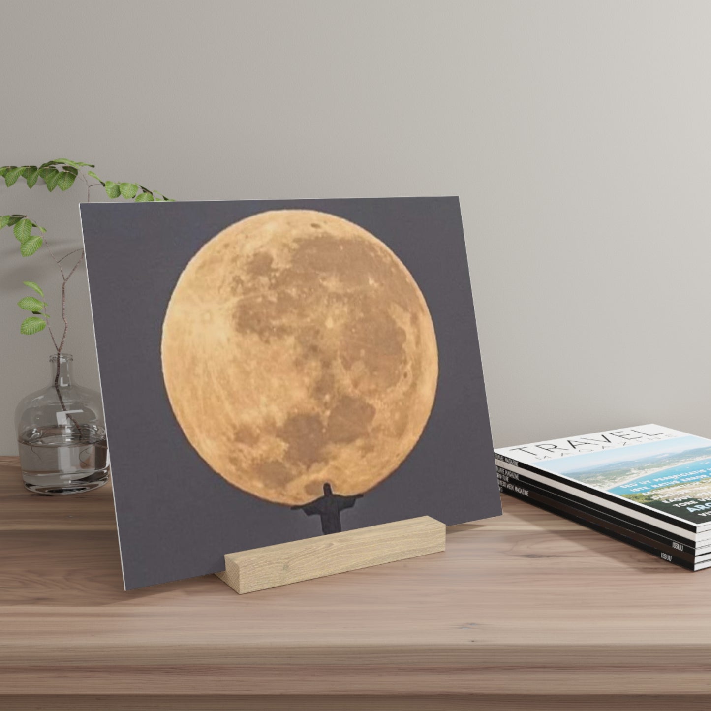 Chris the Redeemer, holding the moon, Canvas Board.