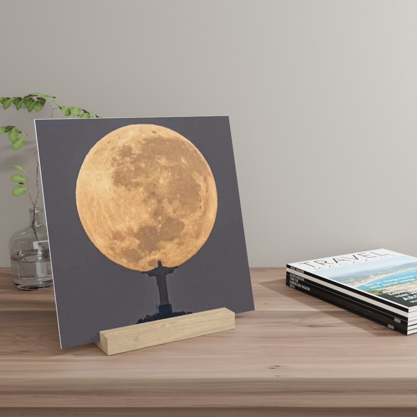 Chris the Redeemer, holding the moon, Canvas Board.