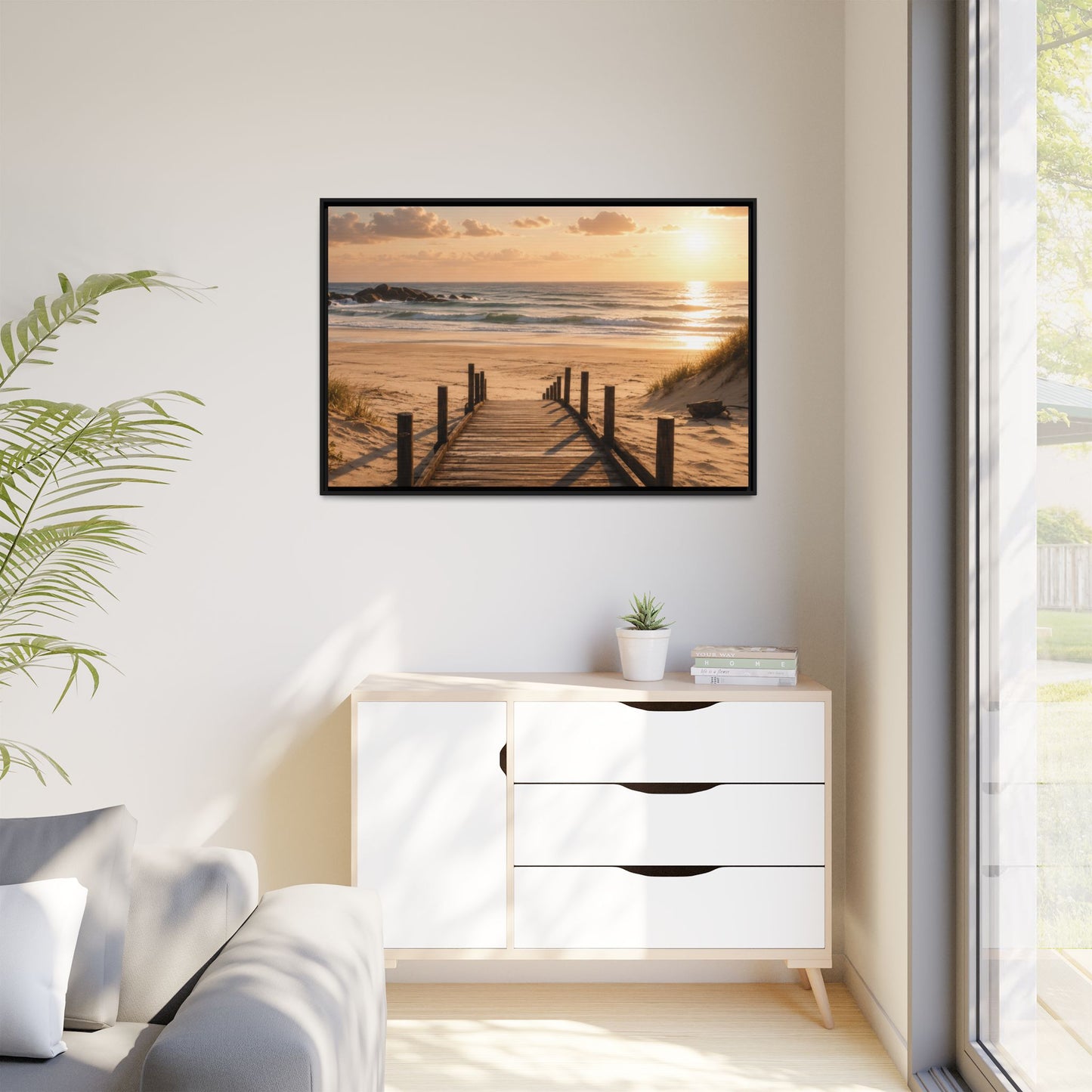 Customizable Beach Scripture Canvas — Personalized Family Beach Scene (Matte Framed)