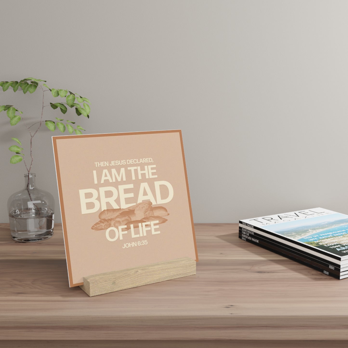 John 6:35, Bible Verse Image, Gallery Board with Stand