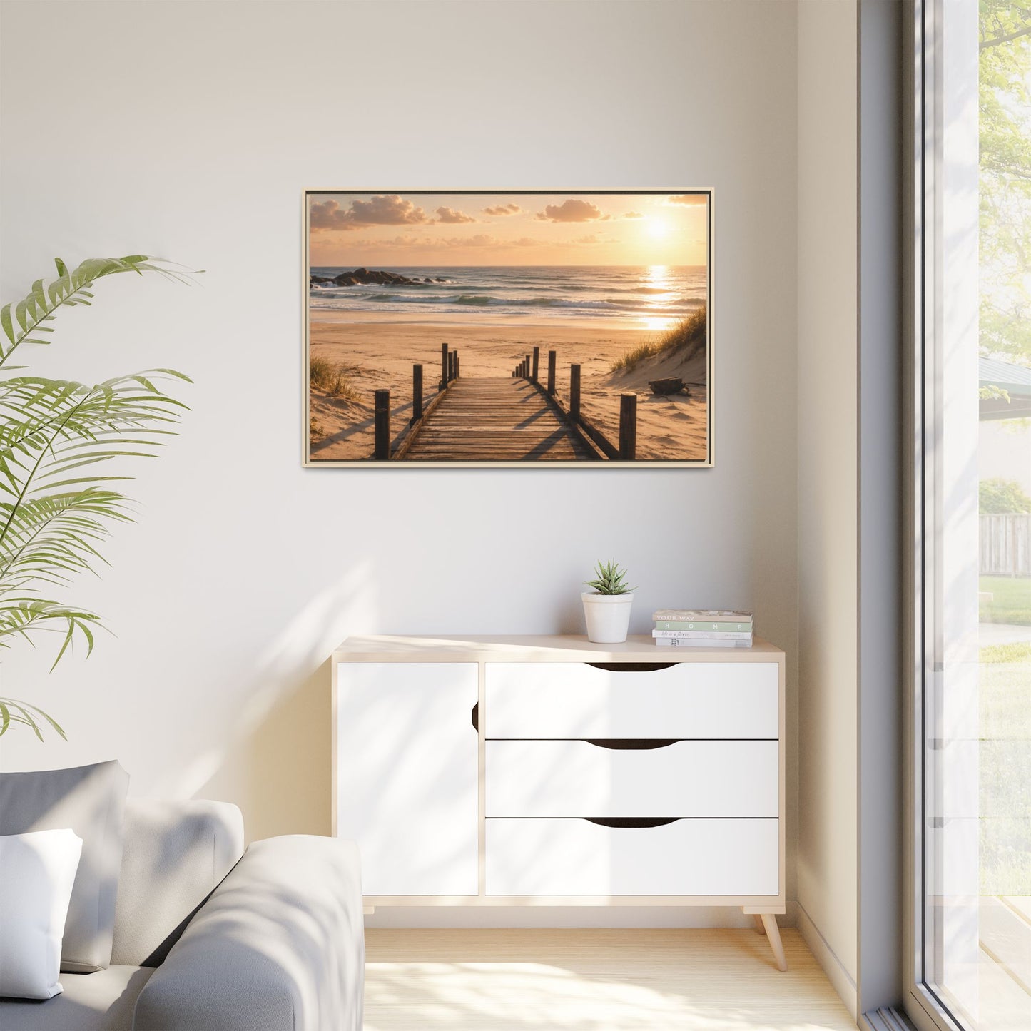 Customizable Beach Scripture Canvas — Personalized Family Beach Scene (Matte Framed)