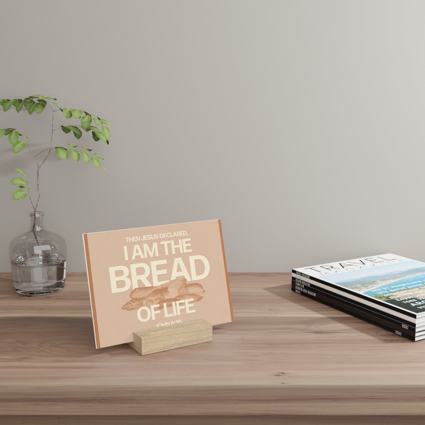 John 6:35, Bible Verse Image, Gallery Board with Stand