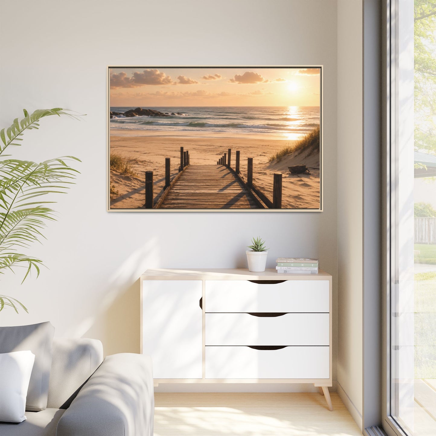 Customizable Beach Scripture Canvas — Personalized Family Beach Scene (Matte Framed)