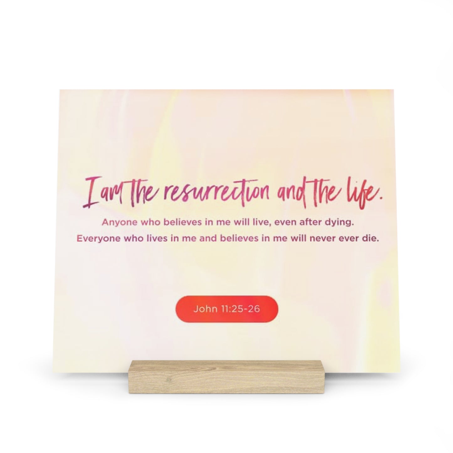 John 11:25-26 Bible Verse Image, Gallery Board with Stand