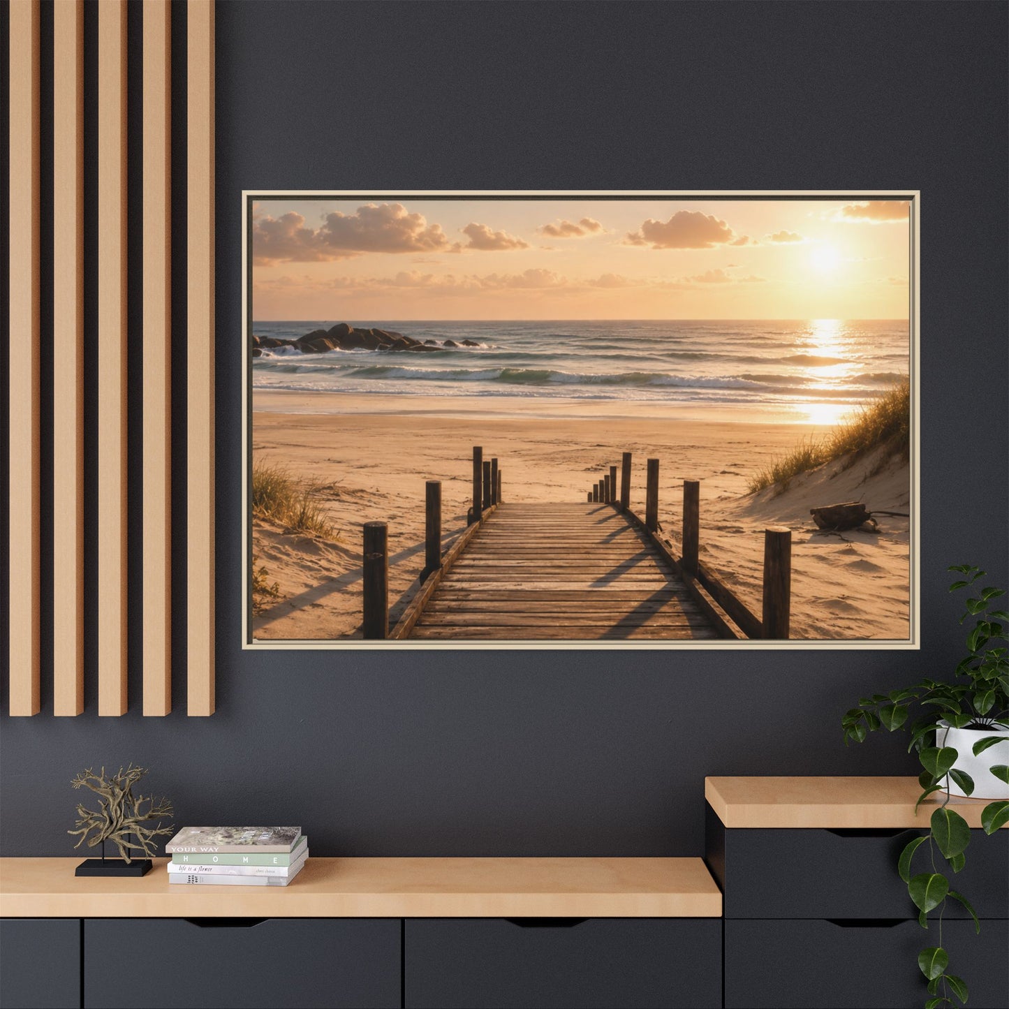 Customizable Beach Scripture Canvas — Personalized Family Beach Scene (Matte Framed)