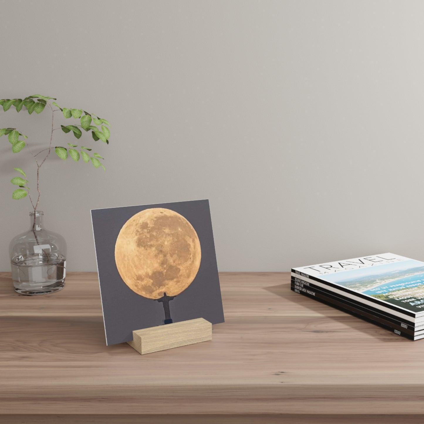 Chris the Redeemer, holding the moon, Canvas Board.