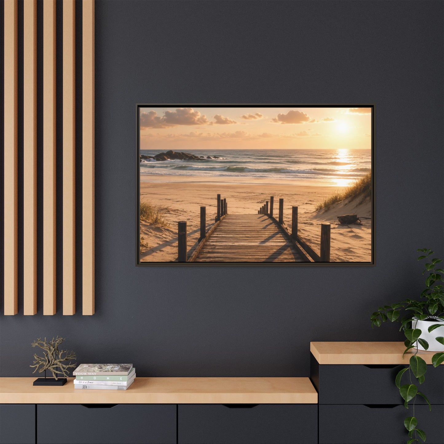 Customizable Beach Scripture Canvas — Personalized Family Beach Scene (Matte Framed)