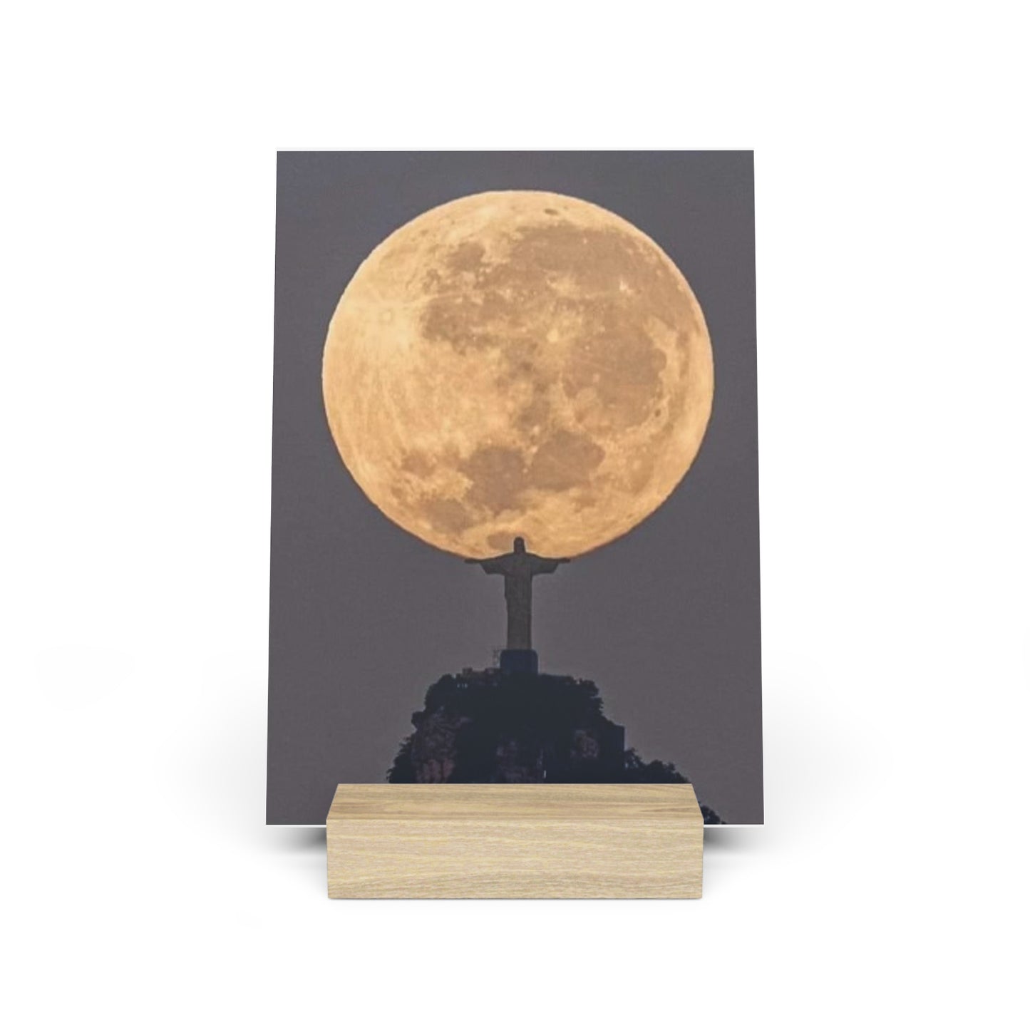 Chris the Redeemer, holding the moon, Canvas Board.