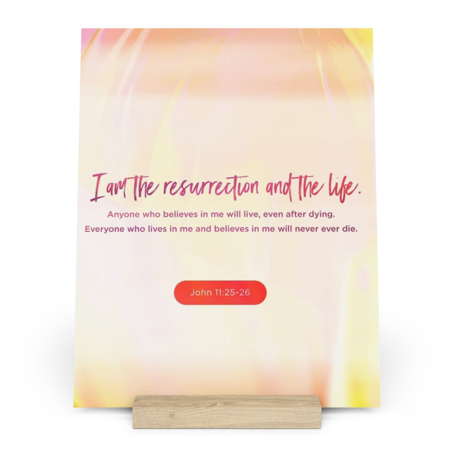 John 11:25-26 Bible Verse Image, Gallery Board with Stand