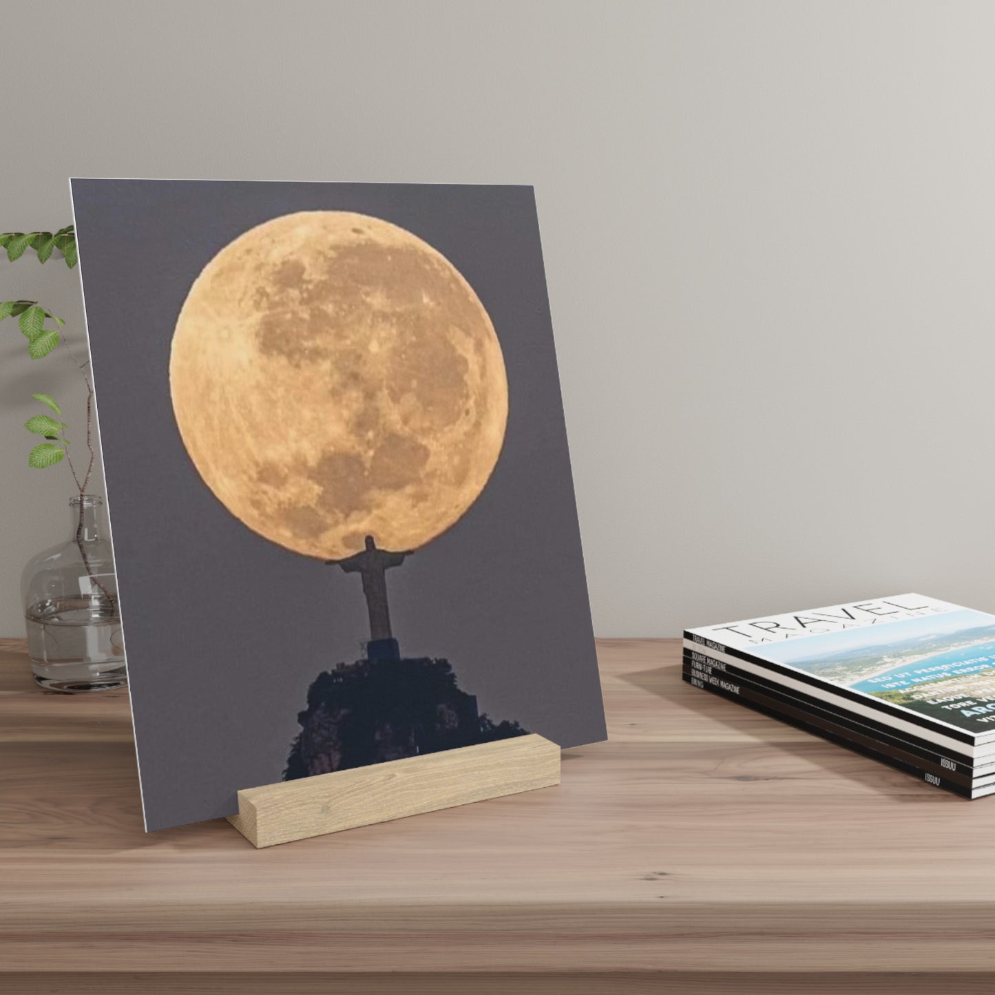 Chris the Redeemer, holding the moon, Canvas Board.