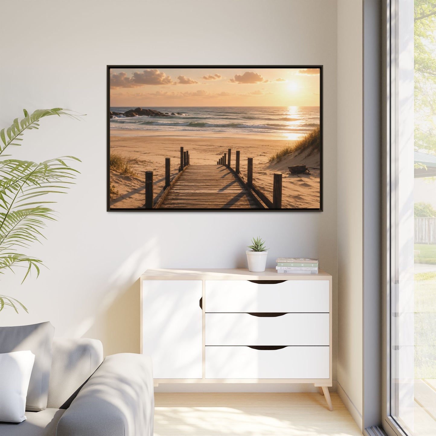 Customizable Beach Scripture Canvas — Personalized Family Beach Scene (Matte Framed)